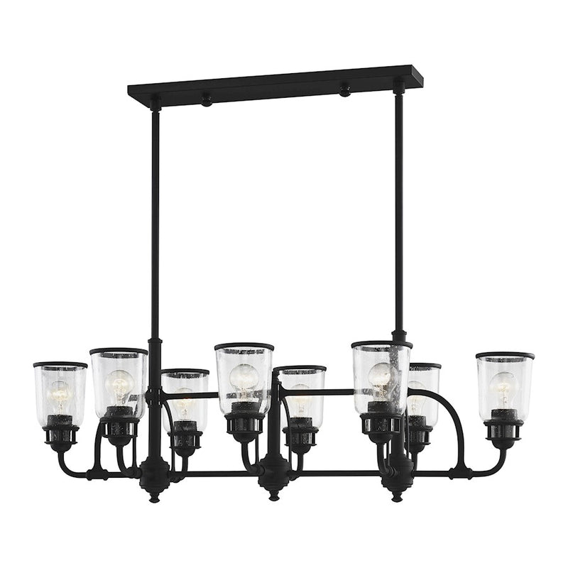 Livex Lawrenceville 8 Light Chandelier, Black/Hand Blown Clear Seeded