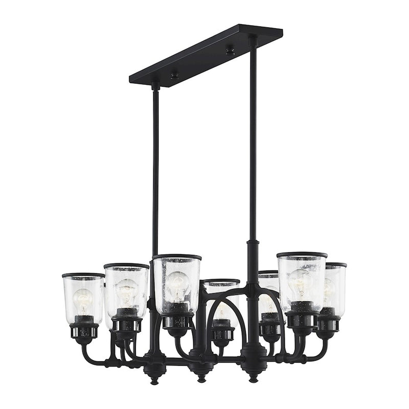 Livex Lawrenceville 8 Light Chandelier, Black/Hand Blown Clear Seeded