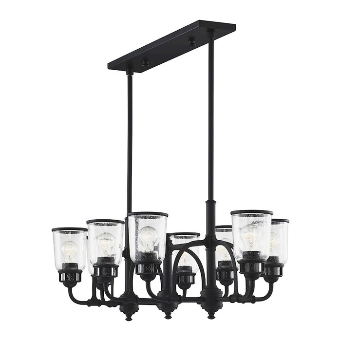 Livex Lawrenceville 8 Light Chandelier, Black/Hand Blown Clear Seeded