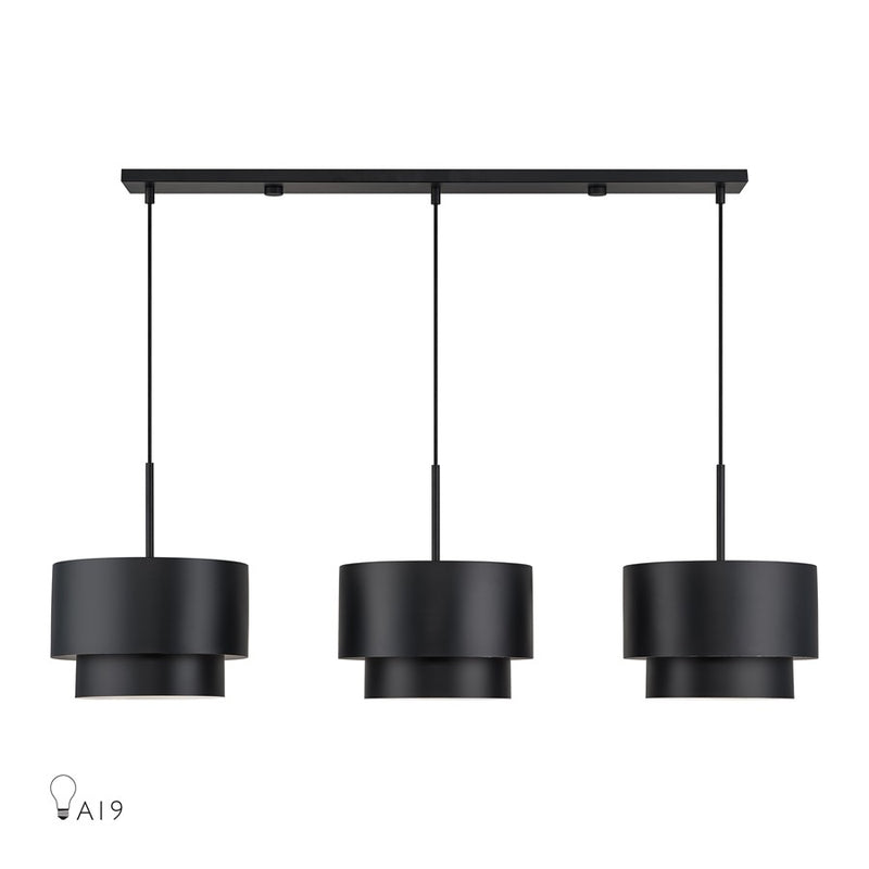 Livex Zolana 3Lt 12" Chandelier, Black/Black Steel/Shiny White - 40053-04