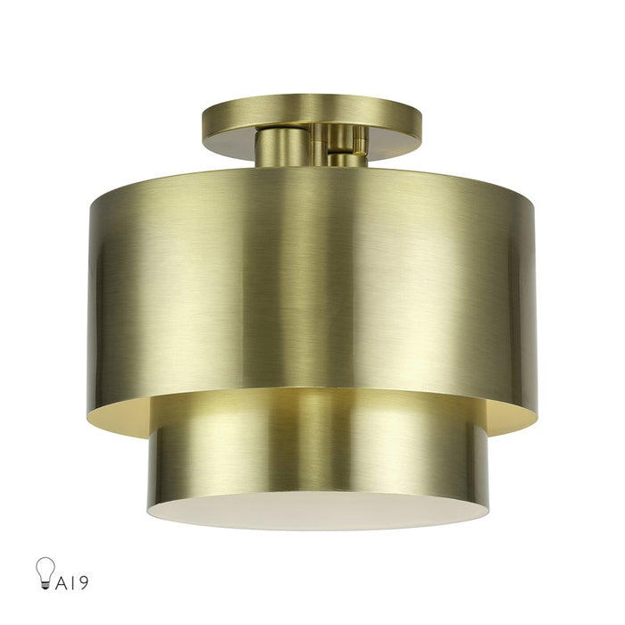 Livex Zolana 2Lt Medium Semi-Flush, Brass/Brass Steel/Shiny White - 40054-01