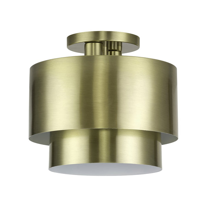 Livex Zolana 2Lt Medium Semi-Flush, Brass/Brass Steel/Shiny White