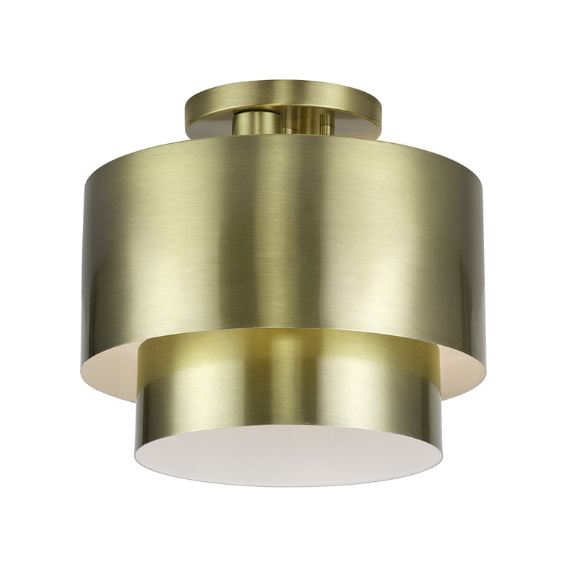 Livex Zolana 2Lt Medium Semi-Flush, Brass/Brass Steel/Shiny White