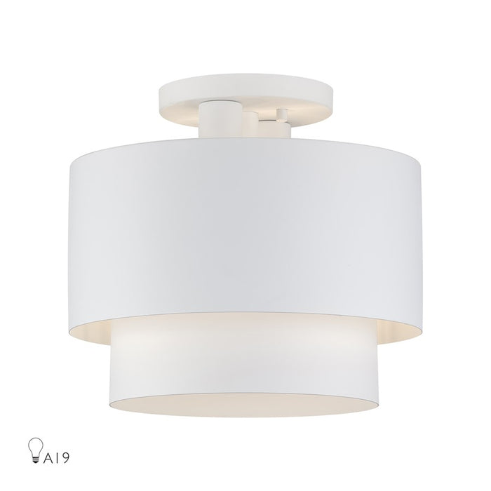 Livex Zolana 2Lt Medium Semi-Flush, White/White Steel/White - 40054-03