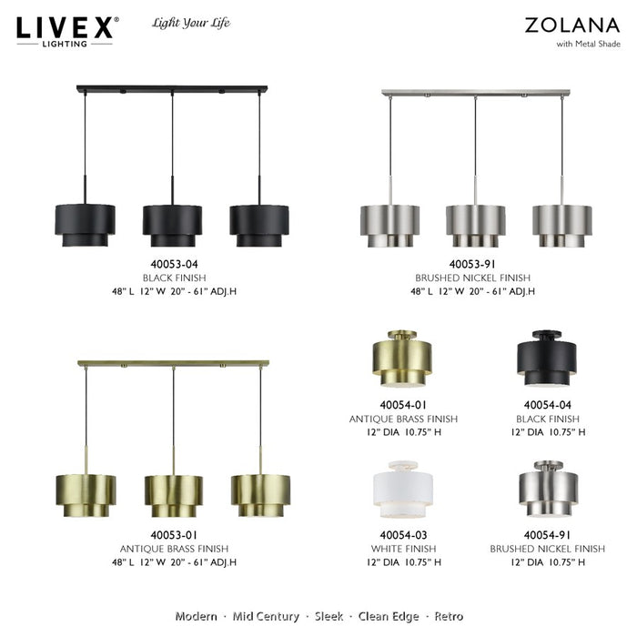 Livex Zolana 2Lt Medium Semi-Flush, White/White Steel/White
