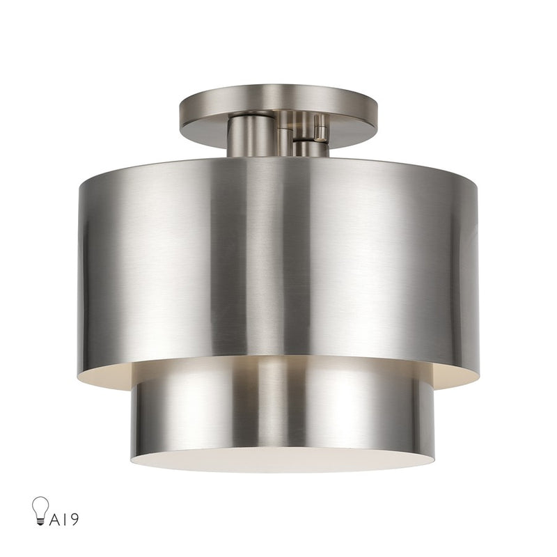 Livex Zolana 2Lt Medium Semi-Flush, Nickel/Nickel/Shiny White - 40054-91