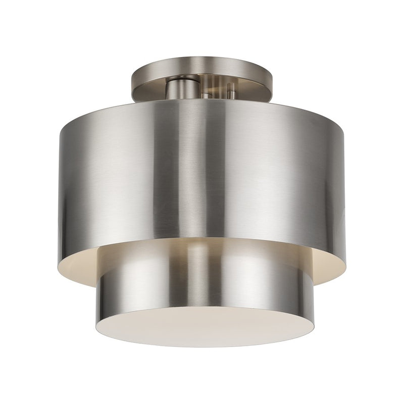 Livex Zolana 2Lt Medium Semi-Flush, Nickel/Nickel/Shiny White