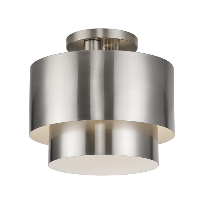 Livex Zolana 2Lt Medium Semi-Flush, Nickel/Nickel/Shiny White