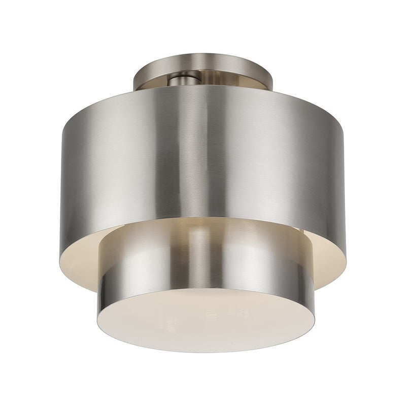 Livex Zolana 2Lt Medium Semi-Flush, Nickel/Nickel/Shiny White