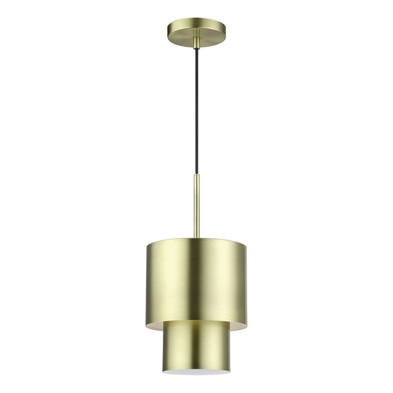 Livex Zolana 1Lt Mini Pendant, Brass/Brass Steel/Shiny White