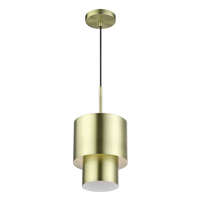Livex Zolana 1Lt Mini Pendant, Brass/Brass Steel/Shiny White