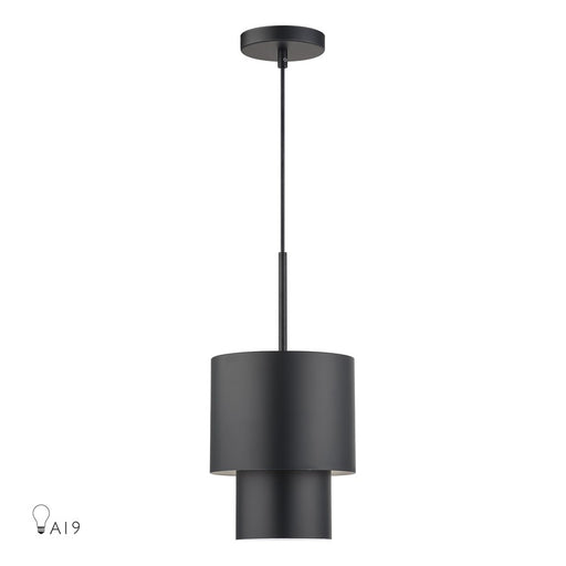 Livex Zolana 1Lt Mini Pendant, Black/Black Steel/Shiny White - 40058-04