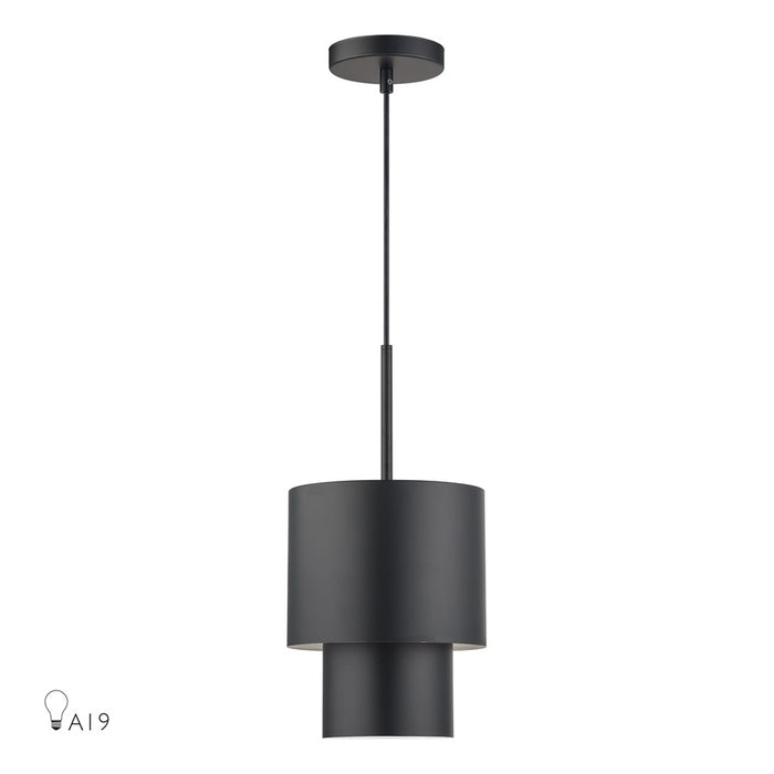Livex Zolana 1Lt Mini Pendant, Black/Black Steel/Shiny White - 40058-04