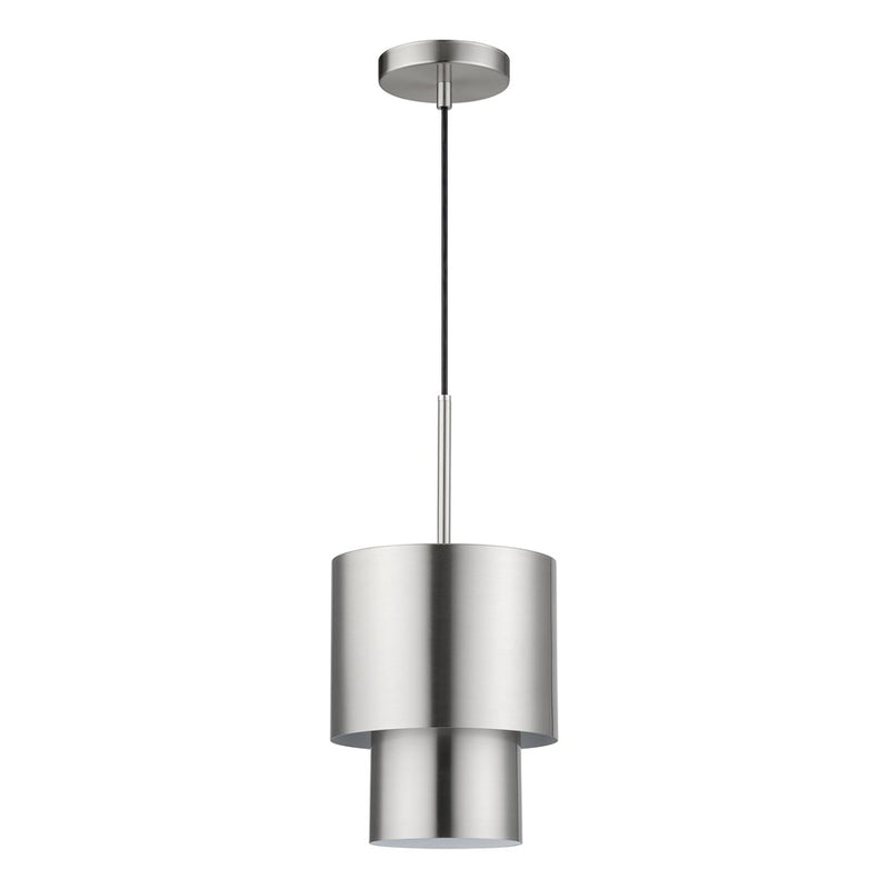 Livex Zolana 1Lt Mini Pendant, Nickel/Nickel Steel/Shiny White