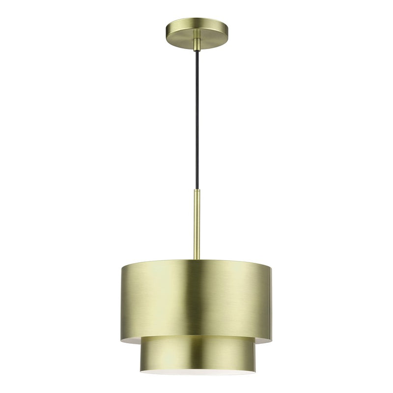 Livex Zolana 1Lt Pendant, Brass/Brass Steel/Shiny White