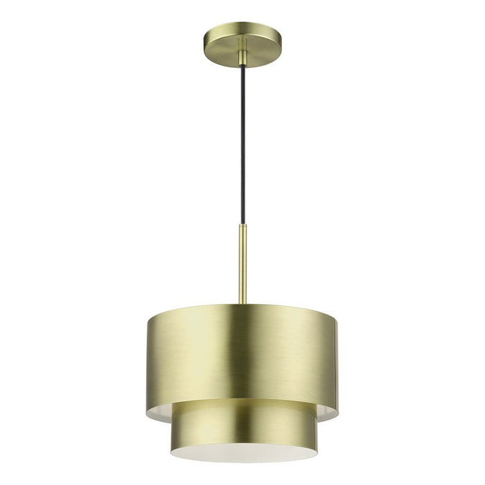 Livex Zolana 1Lt Pendant, Brass/Brass Steel/Shiny White