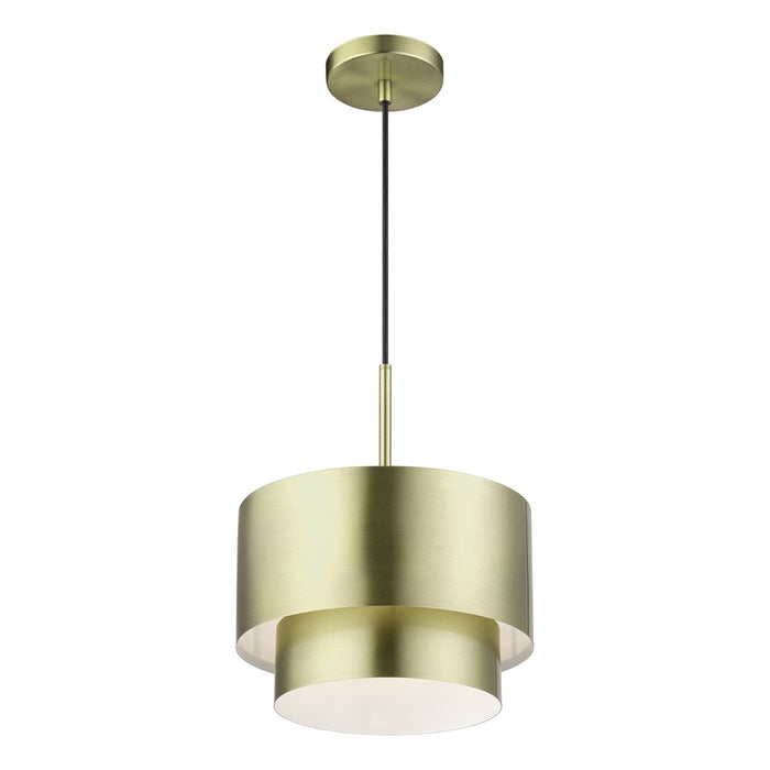 Livex Zolana 1Lt Pendant, Brass/Brass Steel/Shiny White