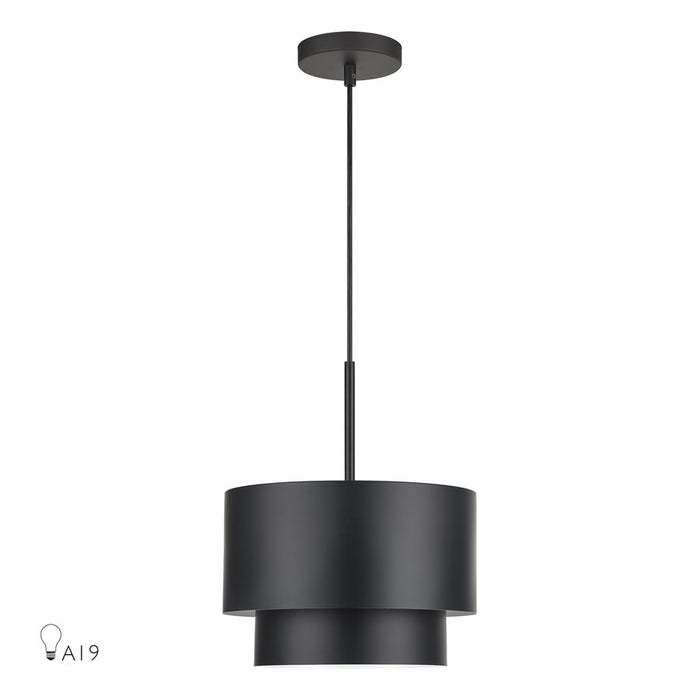 Livex Zolana 1Lt Pendant, Black/Black Steel/Shiny White - 40059-04