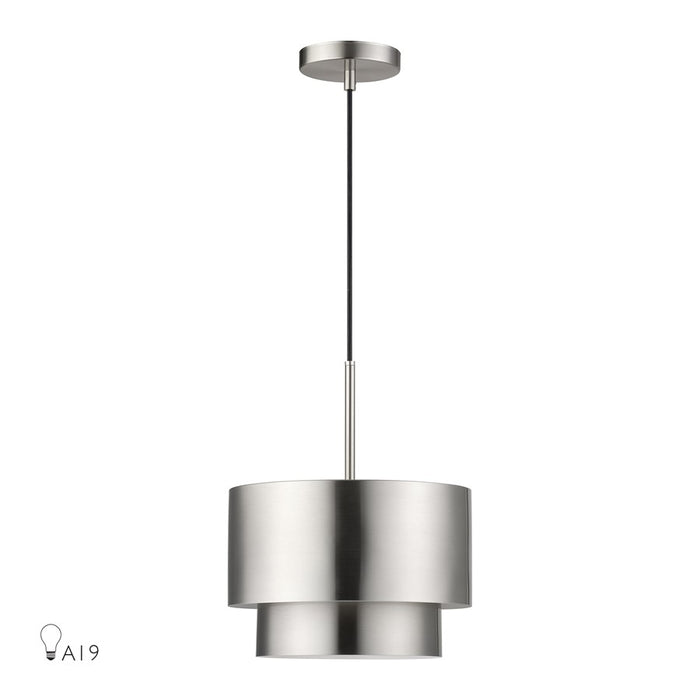 Livex Zolana 1Lt Pendant, Nickel/Nickel Steel/Shiny White - 40059-91