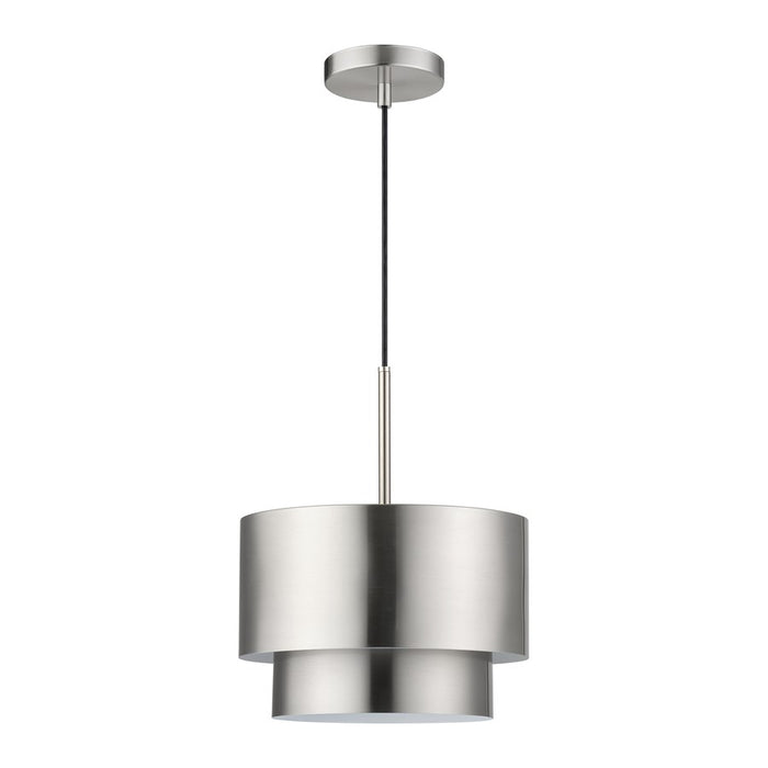 Livex Zolana 1Lt Pendant, Nickel/Nickel Steel/Shiny White