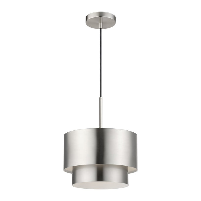 Livex Zolana 1Lt Pendant, Nickel/Nickel Steel/Shiny White