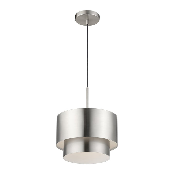 Livex Zolana 1Lt Pendant, Nickel/Nickel Steel/Shiny White