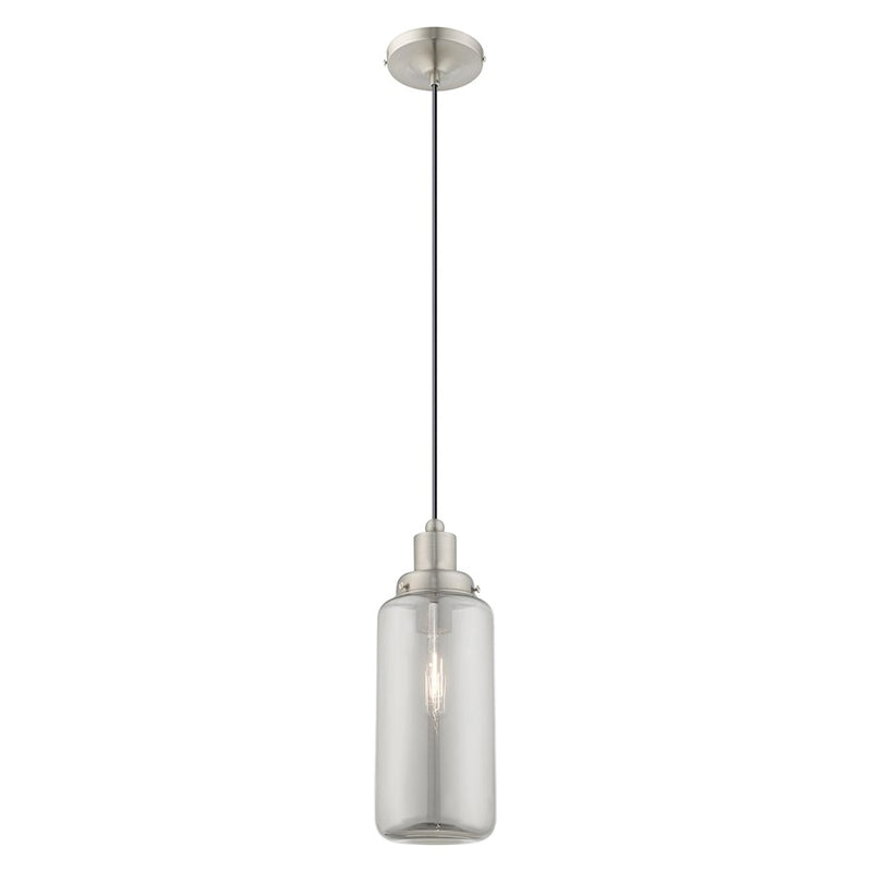 Livex Lighting Art Glass 1 Light Mini Pendant, Nickel/Smoke