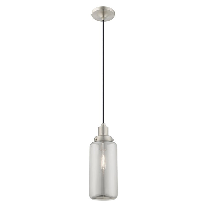 Livex Lighting Art Glass 1 Light Mini Pendant, Nickel/Smoke