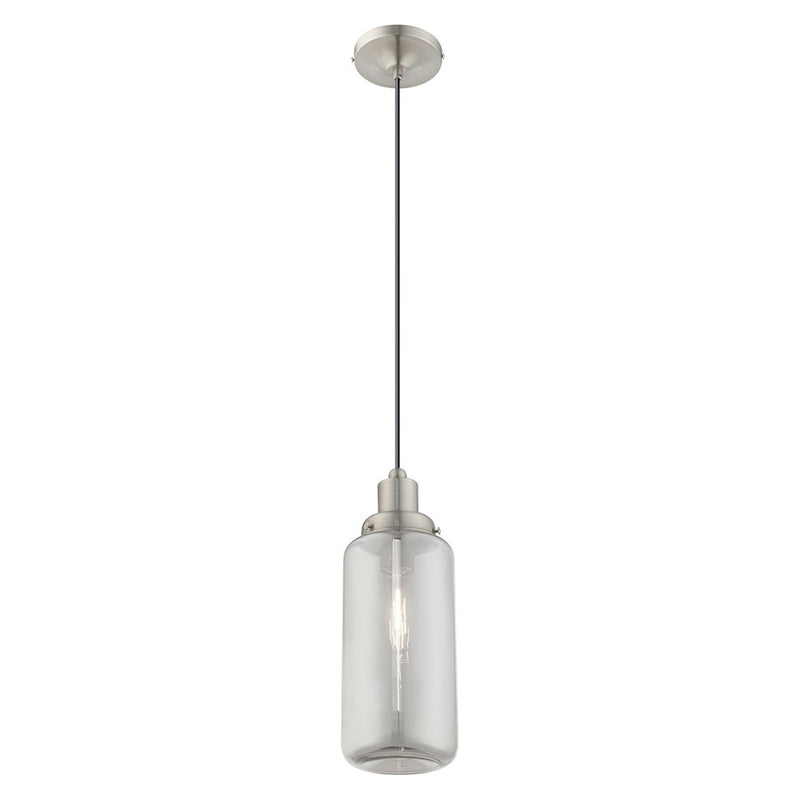 Livex Lighting Art Glass 1 Light Mini Pendant, Nickel/Smoke