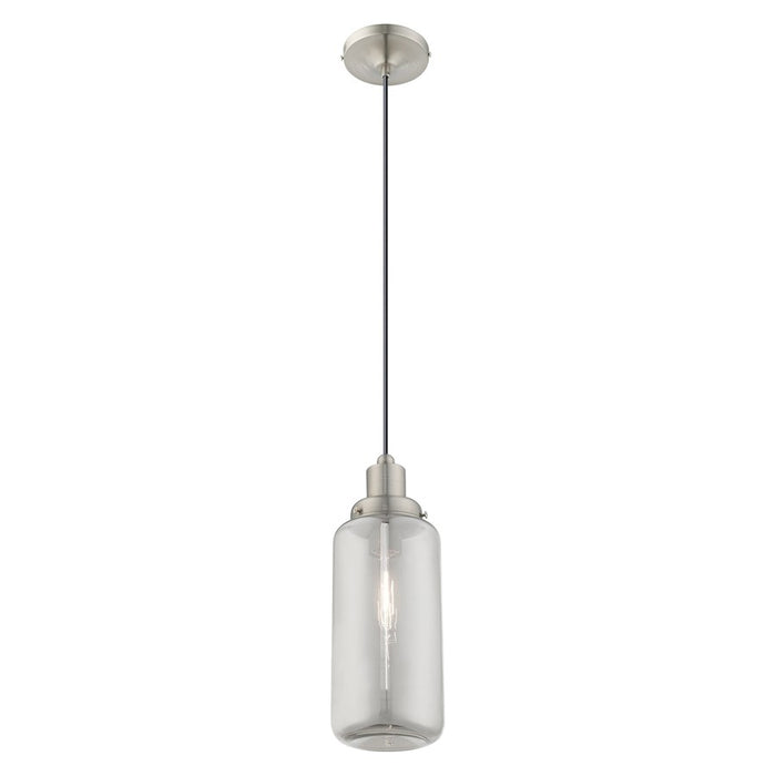 Livex Lighting Art Glass 1 Light Mini Pendant, Nickel/Smoke