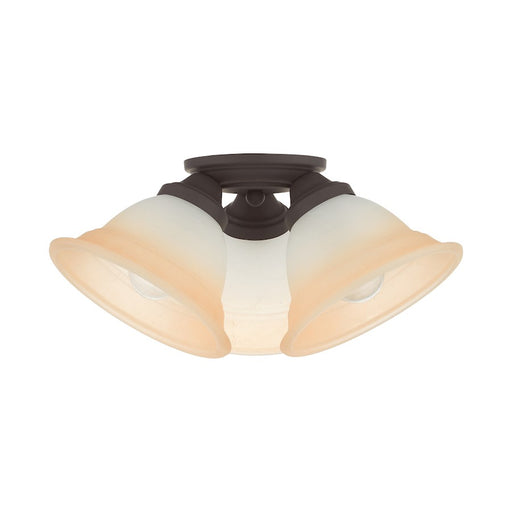 Livex Wynnewood 3 Light Flush Mount, Bronze/Sunrise