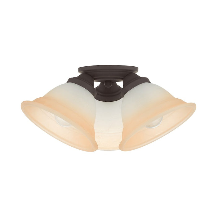 Livex Wynnewood 3 Light Flush Mount, Bronze/Sunrise
