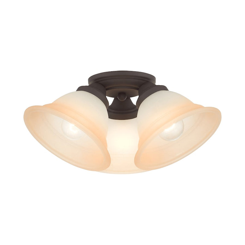 Livex Wynnewood 3 Light Flush Mount, Bronze/Sunrise
