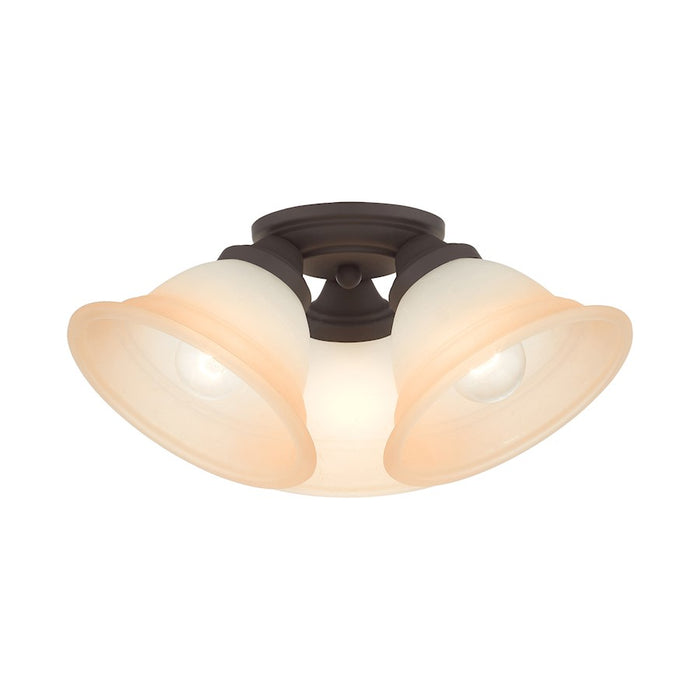 Livex Wynnewood 3 Light Flush Mount, Bronze/Sunrise