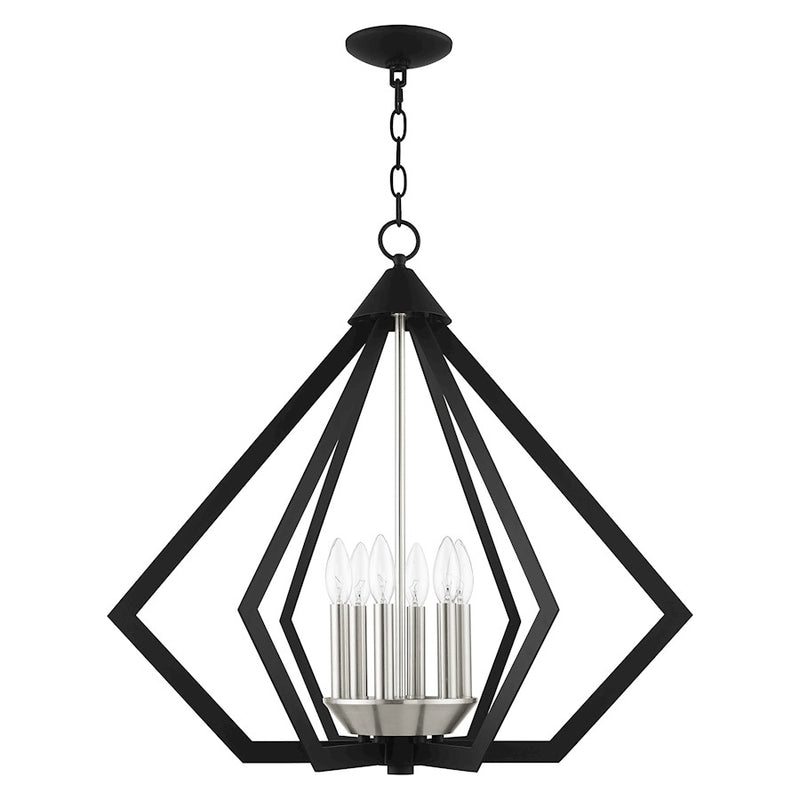 Livex Prism 6 Light Chandelier, Black with Brushed Nickel Cluster
