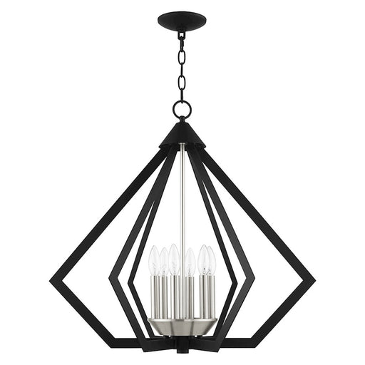 Livex Prism 6 Light Chandelier, Black with Brushed Nickel Cluster