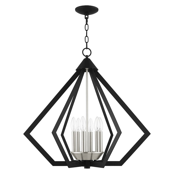 Livex Prism 6 Light Chandelier, Black with Brushed Nickel Cluster