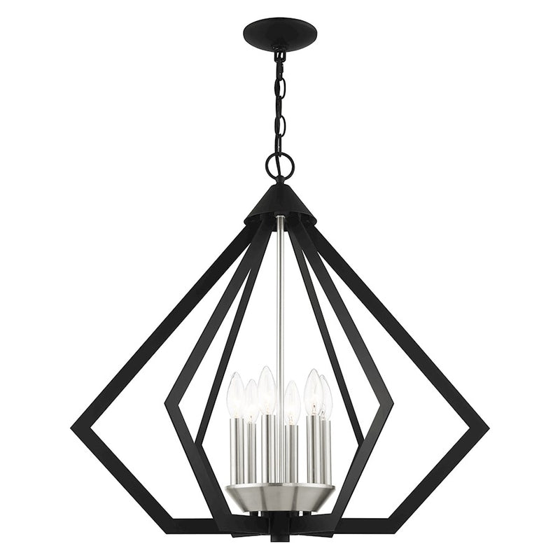 Livex Prism 6 Light Chandelier, Black with Brushed Nickel Cluster