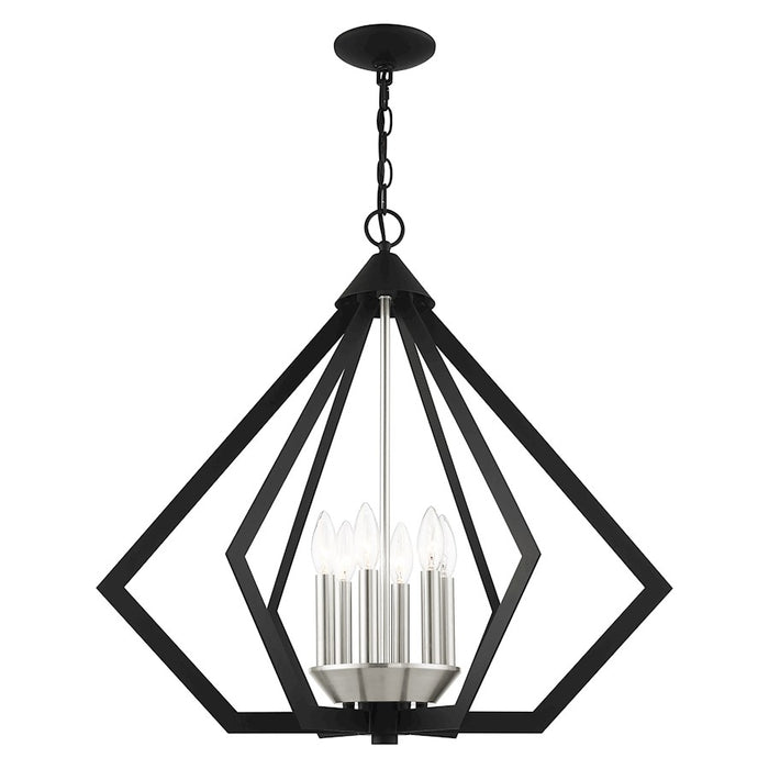 Livex Prism 6 Light Chandelier, Black with Brushed Nickel Cluster