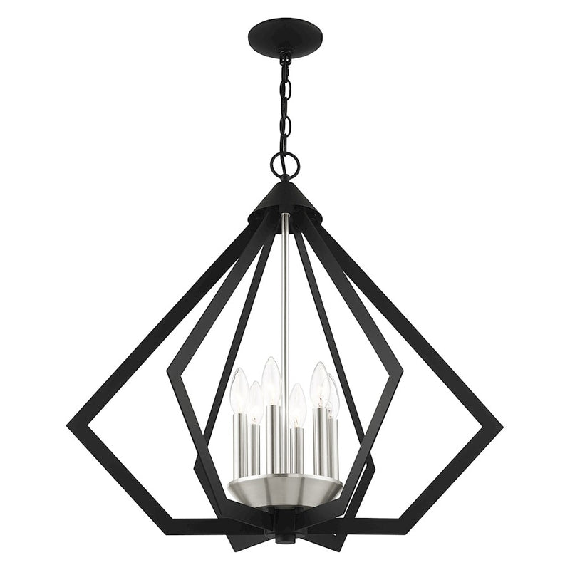 Livex Prism 6 Light Chandelier, Black with Brushed Nickel Cluster