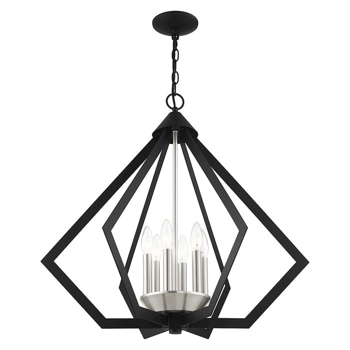 Livex Prism 6 Light Chandelier, Black with Brushed Nickel Cluster