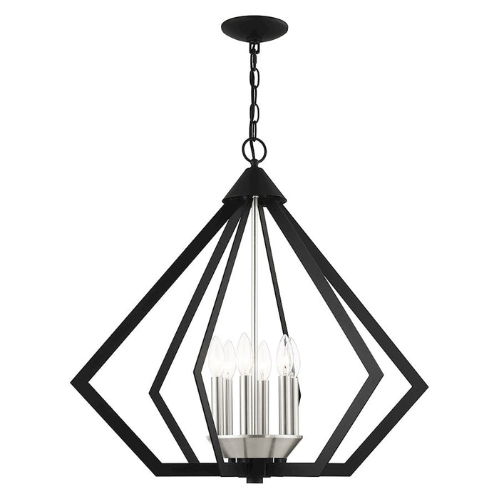Livex Prism 6 Light Chandelier, Black with Brushed Nickel Cluster