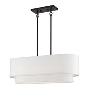 Livex Manorwood 3Lt Med. Linear Chandelier, Bronze/White/White Fabric - 41085-07