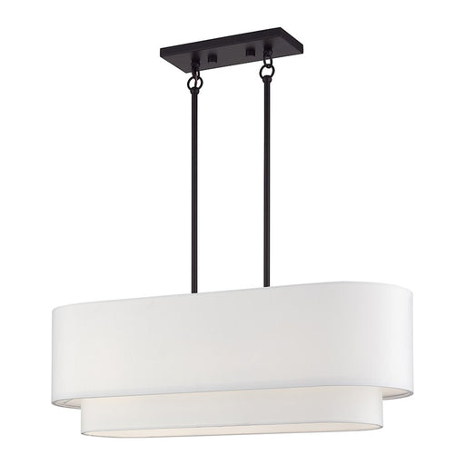 Livex Manorwood 3Lt Med. Linear Chandelier, Bronze/White/White Fabric - 41085-07