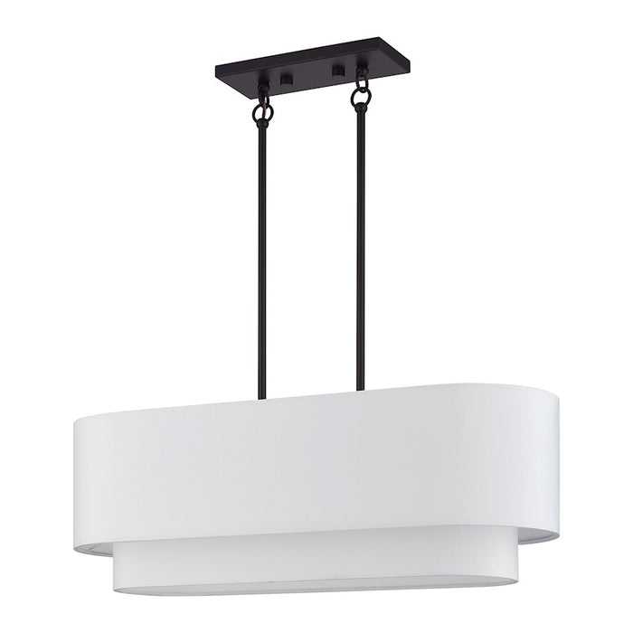 Livex Manorwood 3Lt Med. Linear Chandelier, Bronze/White/White Fabric
