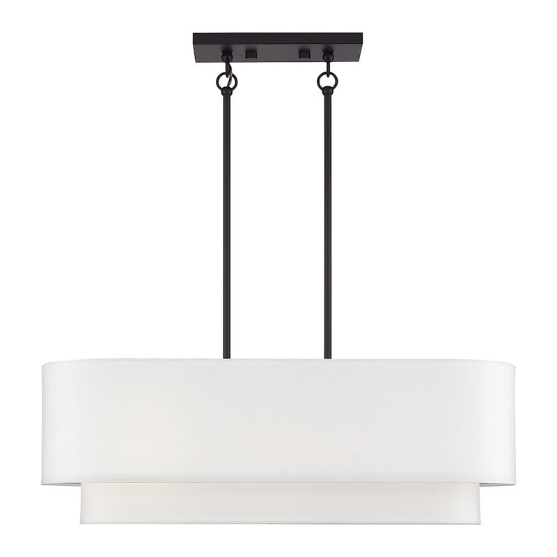 Livex Manorwood 3Lt Med. Linear Chandelier, Bronze/White/White Fabric