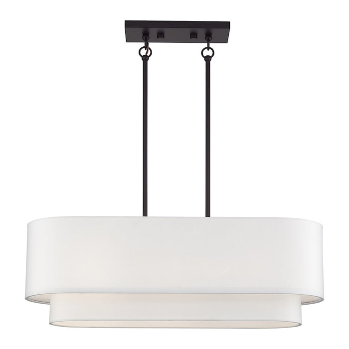 Livex Manorwood 3Lt Med. Linear Chandelier, Bronze/White/White Fabric