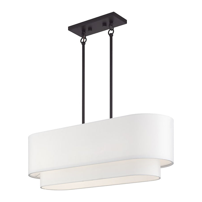 Livex Manorwood 3Lt Med. Linear Chandelier, Bronze/White/White Fabric