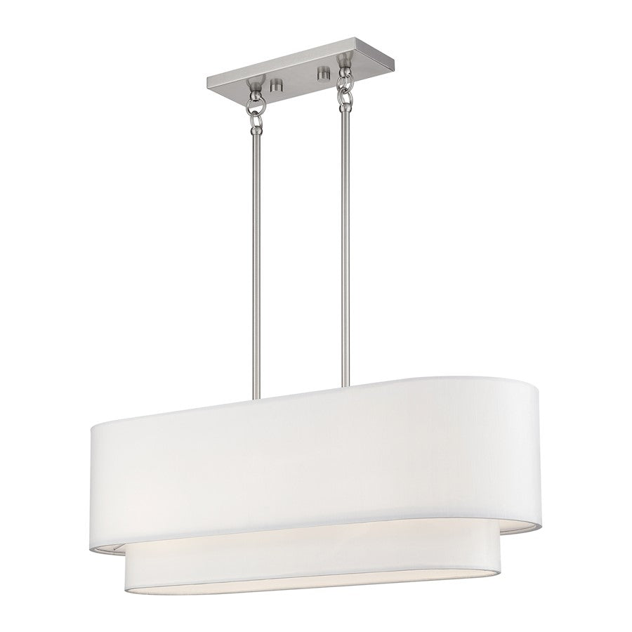 Livex Manorwood 3Lt Med. Linear Chandelier, Nickel/White/White Fabric - 41085-91