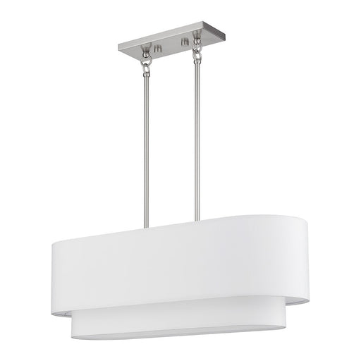 Livex Manorwood 3Lt Med. Linear Chandelier, Nickel/White/White Fabric